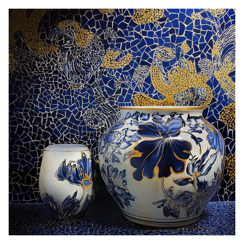 Melanie Sherman 240522-102 (Ceramic, Mosaic, Greek, Blue, White, Gold) by Lord Fauntleroy, Photography for Sale on Singulart