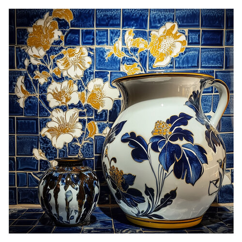Melanie Sherman 240522-87 (Ceramic, Mosaic, Greek, Blue, White, Gold) par Lord Fauntleroy, Photographie en vente sur Singulart