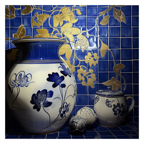 Melanie Sherman 240522-213 (Ceramic, Mosaic, Greek, Blue, White, Gold) by Lord Fauntleroy, Photography for Sale on Singulart