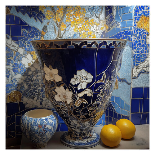Melanie Sherman 240522-44 (Ceramic, Mosaic, Greek, Blue, White, Gold) di Lord Fauntleroy, Fotografia in vendita su Singulart