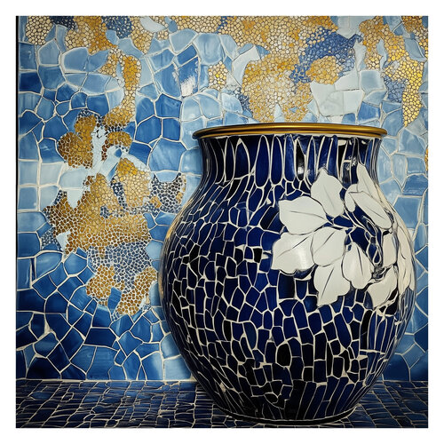 Melanie Sherman 240522-102 (Ceramic, Mosaic, Greek, Blue, White, Gold) par Lord Fauntleroy, Photographie en vente sur Singulart