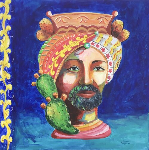 Teste di Moro con fichi d'india van Carmelo Margarone, Schilderij te koop op Singulart