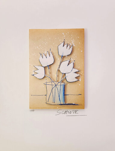 White Tulips (Stick Figure Art, Flowers, Playful, Warm, Heartfelt) by Wilhelm Schlote, Print for Sale on Singulart