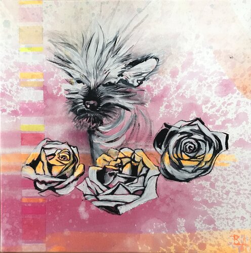 Hund mit Rosen van Bernadette Arnaud, Schilderij te koop op Singulart