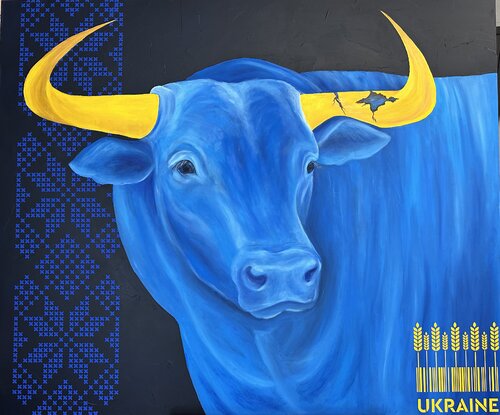 Victorious Bull par Nataliia Antonets, Oeuvre textile en vente sur Singulart