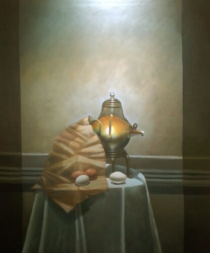 Naturaleza con samovar de bronce antiguo van Fabián Sabbadin, Schilderij te koop op Singulart
