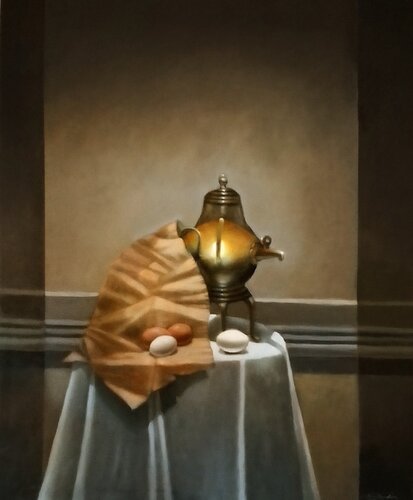 Naturaleza con samovar de bronce antiguo by Fabián Sabbadin, Painting for Sale on Singulart
