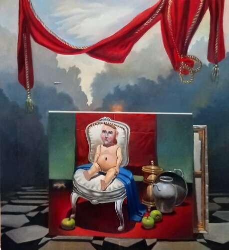 Entre telones rojos " Muñeco de cerámica antiguo " by Fabián Sabbadin, 회화 for Sale on Singulart