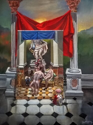 Dimensiones entre bastidores: " Escena Dionisíaca " di Fabián Sabbadin, Pittura in vendita su Singulart