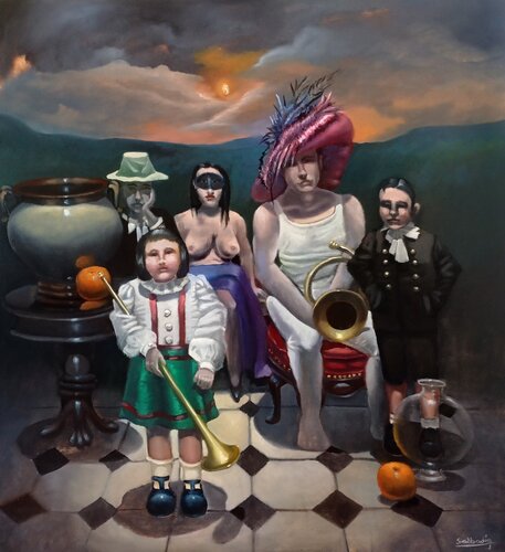Los comediantes by Fabián Sabbadin, Painting for Sale on Singulart