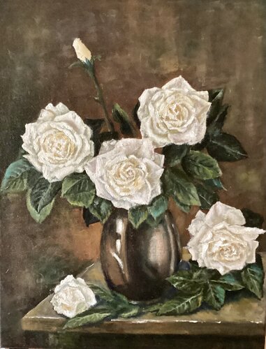 Roses in ceramic jug di Iryna Budai, Pittura in vendita su Singulart
