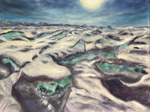 Turquoise lake di Iryna Budai, Pittura in vendita su Singulart