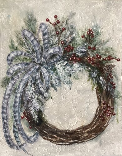 Christmas wreath by Iryna Budai, Painting for Sale on Singulart