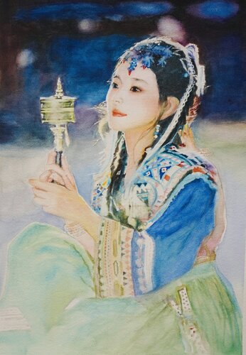 Expecting di Qingzhu Lin, Pittura in vendita su Singulart