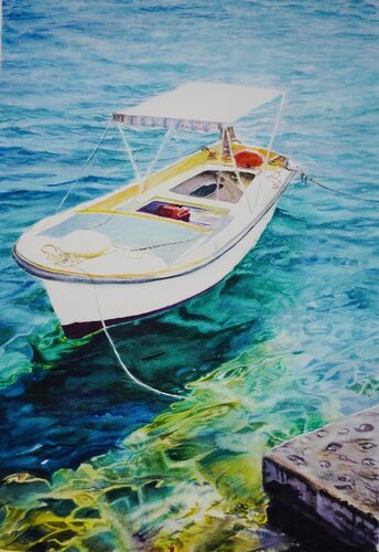 A Boat at seaside von Qingzhu Lin, Malerei kaufen auf Singulart