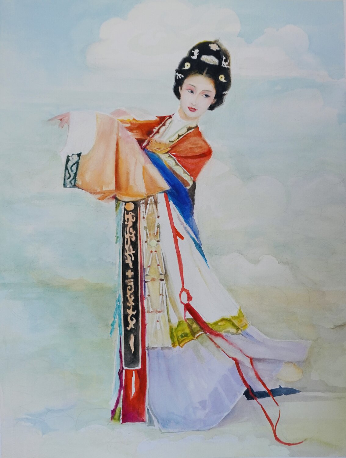 A fairy descends to earth Qingzhu Lin Originalgemälde zu verkaufen