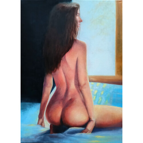 In front of the window di Ljuba Ananina, Pittura in vendita su Singulart
