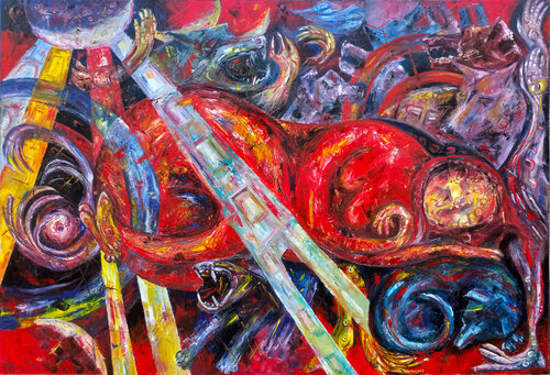 María y los perros par Lamar Fría, Peinture en vente sur Singulart