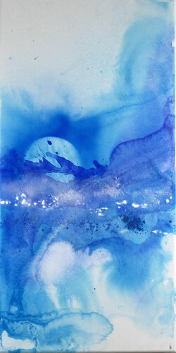 abstrakter blauer Ozean mit Mond I van Helene Luise Schenk, Schilderij te koop op Singulart