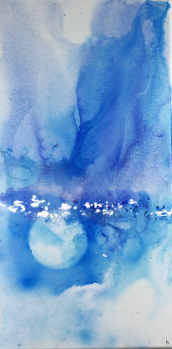 abstrakter blauer Ozean mit Mond II van Helene Luise Schenk, Schilderij te koop op Singulart