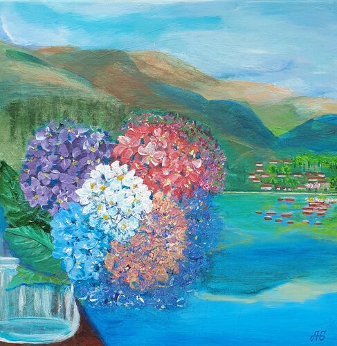 Mountain lake. Reflection. von Galyna Antonenko, Malerei kaufen auf Singulart