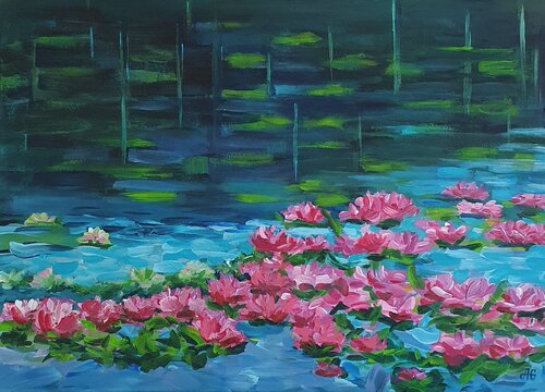 Misterios Pond at Night. von Galyna Antonenko, Malerei kaufen auf Singulart