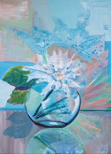 Snow froze on the Petals. Chrysanthemum. van Galyna Antonenko, Schilderij te koop op Singulart