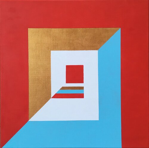 Drawn in - red and gold par Enikő Bukovinszki, Peinture en vente sur Singulart