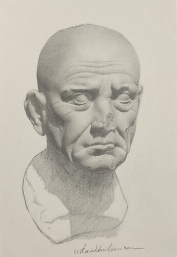 Dessin d'un buste de vieil homme, période Romaine. by Romuald Cormier, Drawing for Sale on Singulart