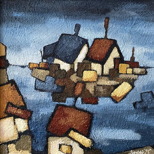 Blue Sky, Red Roofs di Sjoddy, Pittura in vendita su Singulart