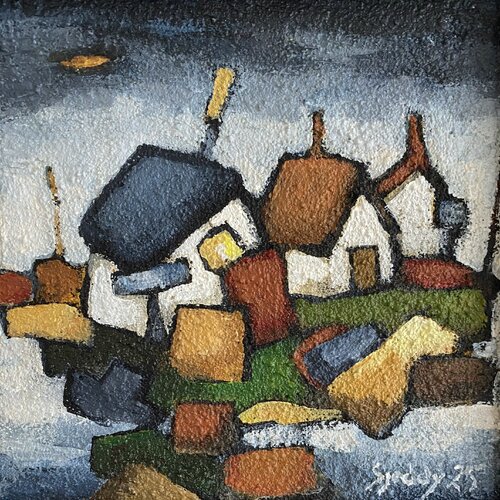 Small Village by the Ocean van Sjoddy, Schilderij te koop op Singulart