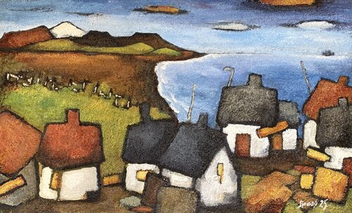 The Little Seaside Town by Sjoddy, Painting for Sale on Singulart