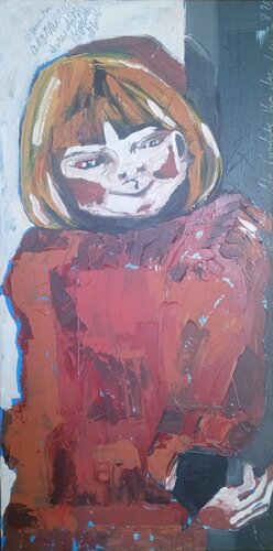 Girl In A Red Jumper von Abi Siwan Cansdale, Malerei kaufen auf Singulart