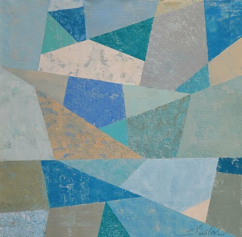 Teal Geometric by Silvia Vassileva, 油畫 for Sale on Singulart