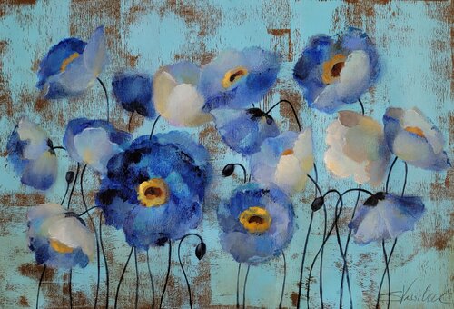Aquamarine Floral van Silvia Vassileva, Schilderij te koop op Singulart