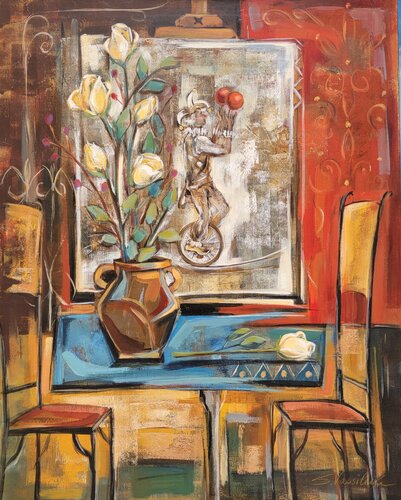 Interior with Unicycle by Silvia Vassileva, 油畫 for Sale on Singulart