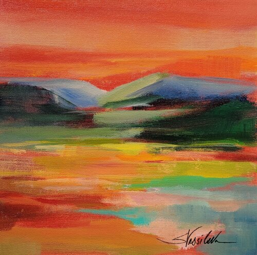 Flower Hill Sunset II di Silvia Vassileva, Pittura in vendita su Singulart