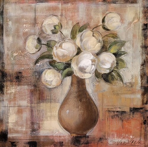 Peonies on White Silvia Vassileva