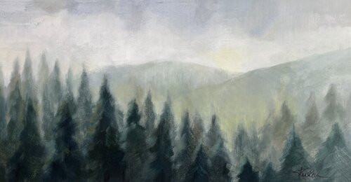Pines in the Mist di Silvia Vassileva, Pittura in vendita su Singulart