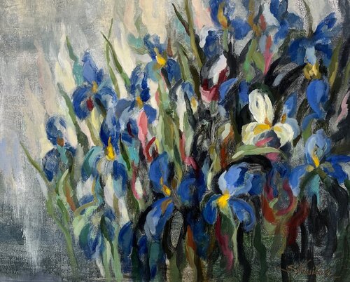 Blue Irises von Silvia Vassileva, Malerei kaufen auf Singulart