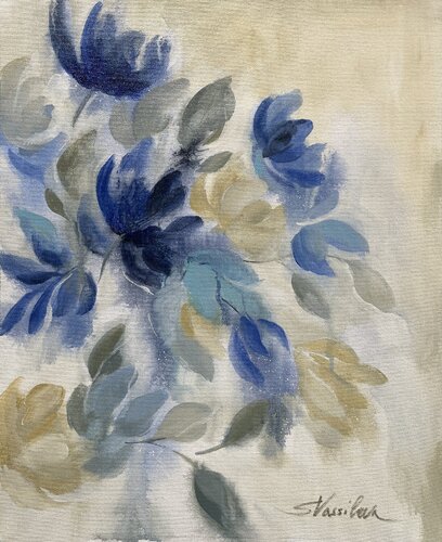 Sapphire Blue Floral I von Silvia Vassileva, Malerei kaufen auf Singulart