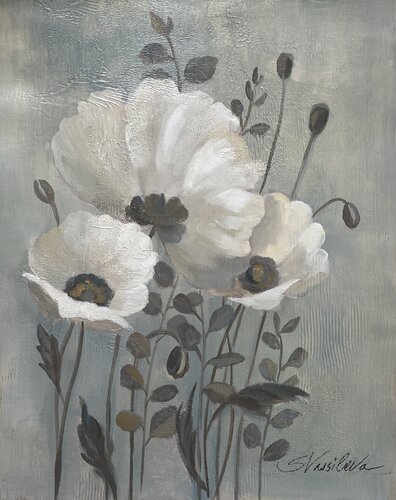 Poppies on Blue von Silvia Vassileva, Malerei kaufen auf Singulart
