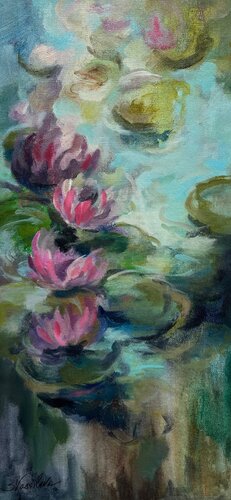 Pink Water Lilies I di Silvia Vassileva, Pittura in vendita su Singulart