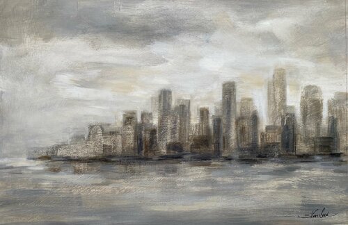Manhattan - Low Clouds by Silvia Vassileva, 회화 for Sale on Singulart