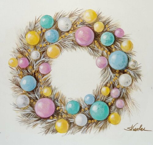 Christmas Glamour Wreath by Silvia Vassileva, Work on Paper for Sale on Singulart