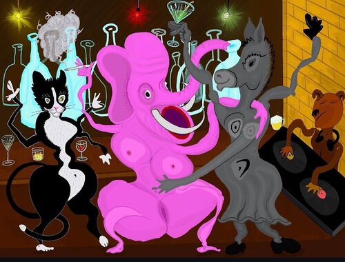  Animal Party- Story of an election  by Ali Chitsaz, Painting for Sale on Singulart