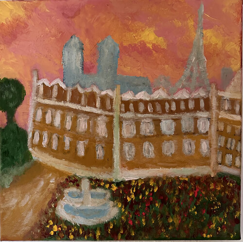 Palast von Paris im Hintergrund die Silhouette von Notre-dame und dem Eifelturm von Steven Elijah Neuhaus, Malerei kaufen auf Singulart