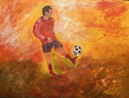 Franz Beckenbauer der Kaiser mit seiner legendären Eleganz am Ball di Steven Elijah Neuhaus, Pittura in vendita su Singulart