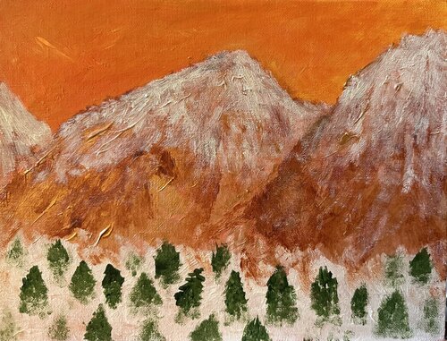 Alpine Bergansicht mit Nebel in den Wäldern van Steven Elijah Neuhaus, Schilderij te koop op Singulart