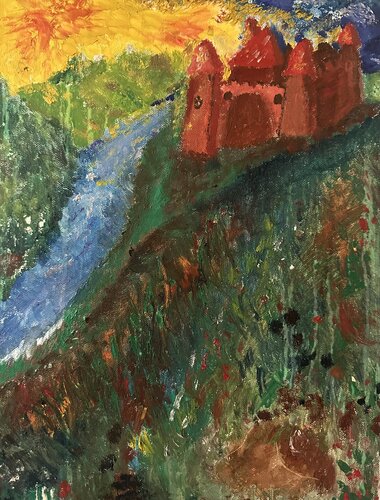 Burg Katz im Mittelhreintahl am Rhein in Deutschland par Steven Elijah Neuhaus, Peinture en vente sur Singulart